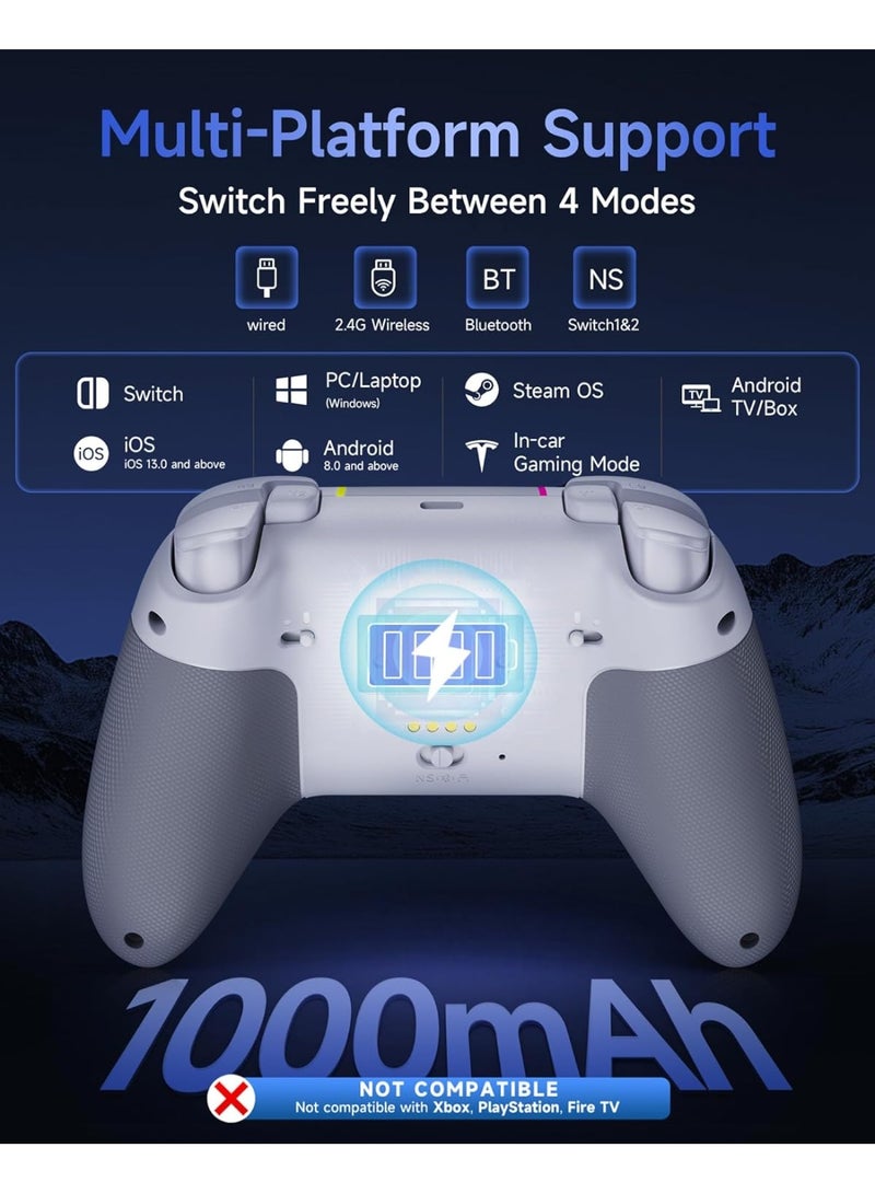 إيزي إس إم إكس وحدة تحكم EasySMX X05 Pro اللاسلكية للكمبيوتر الشخصي - أزرار نقر ناعمة منخفضة الضوضاء، ومحفزات نبضية ثنائية المراحل، وعصي تحكم هول مع معدل استجابة 1000 هرتز، وزرين قابلين للبرمجة، وبطارية 1000 مللي أمبير، ومتعددة المنصات - Image 4